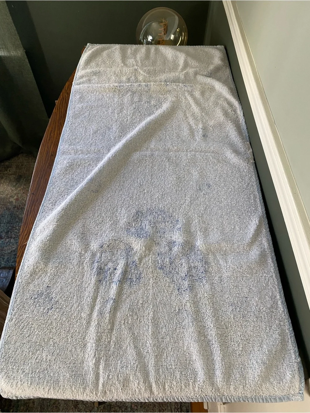Vintage 1960s Mid Century MCM Blue Floral Bathroom Towel